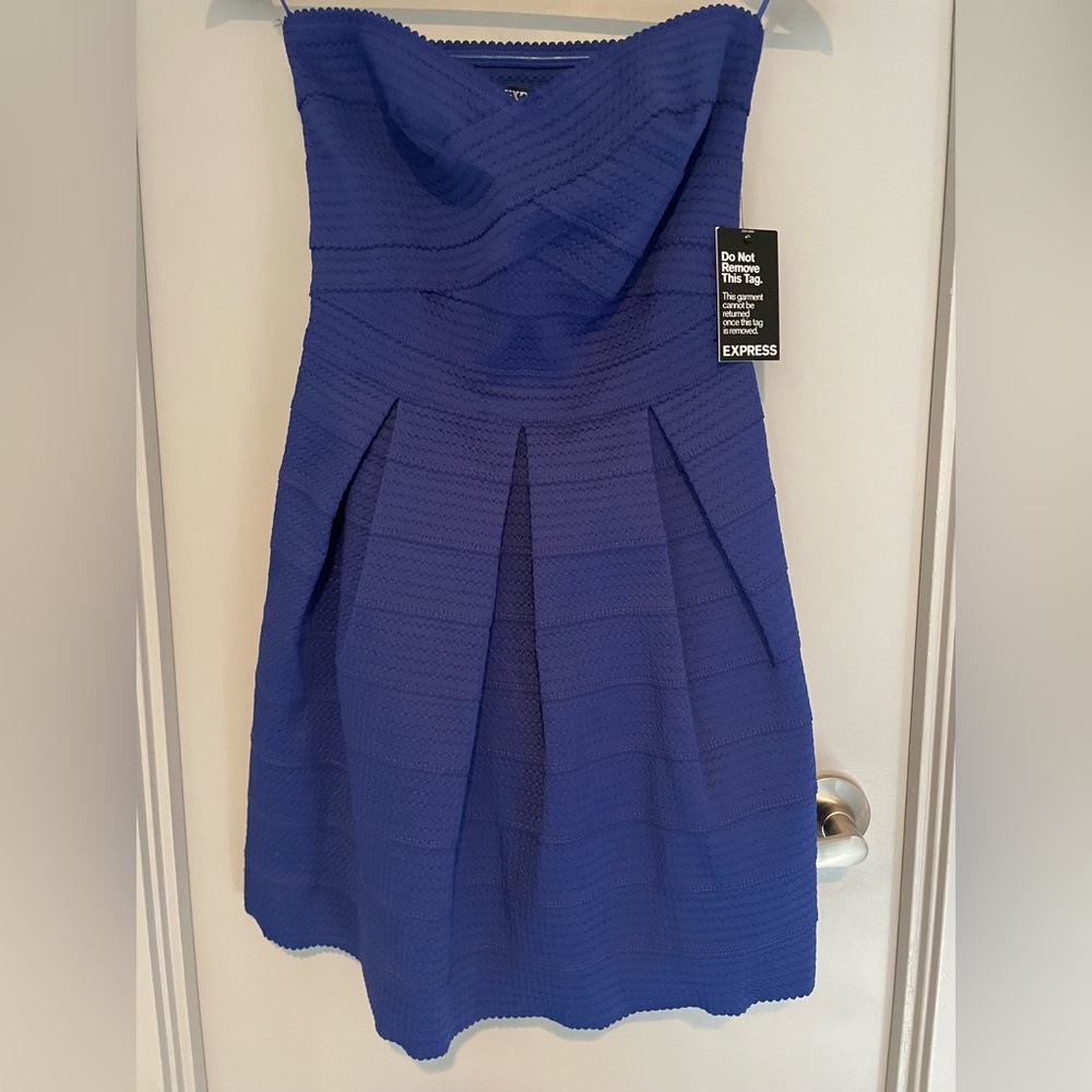 Express Strapless Dress in Vibrant Blue